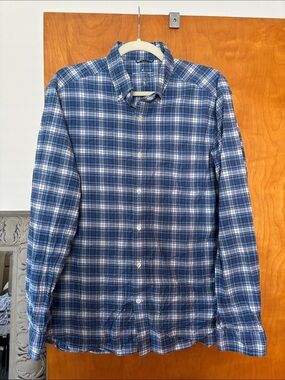 Men's Blue Plaid Long-Sleeve Button-Down Shirt